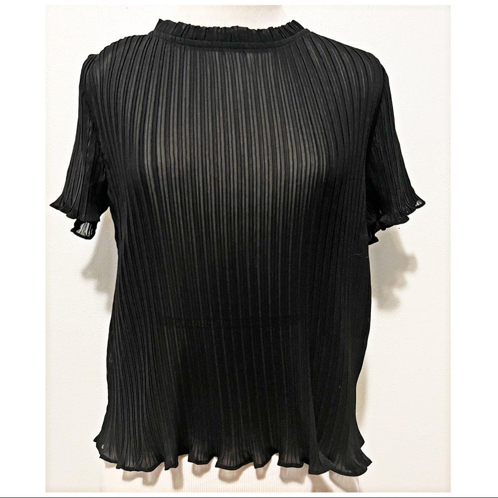 NWOT Sheer Black Top with Pleats, Size S